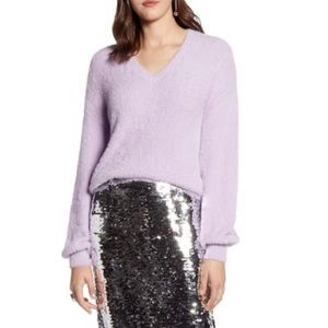 Halogen Fuzzy V-Neck Sweater
